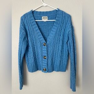 American Eagle Outfitters Cropped Blue Button-Up Cardigan